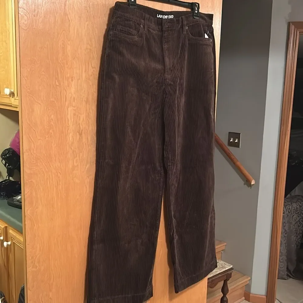 Land's End Corduroy Wide Wale High Rise Stretch Jeans Rich Coffee Wide Leg 8 - Picture 8 of 10